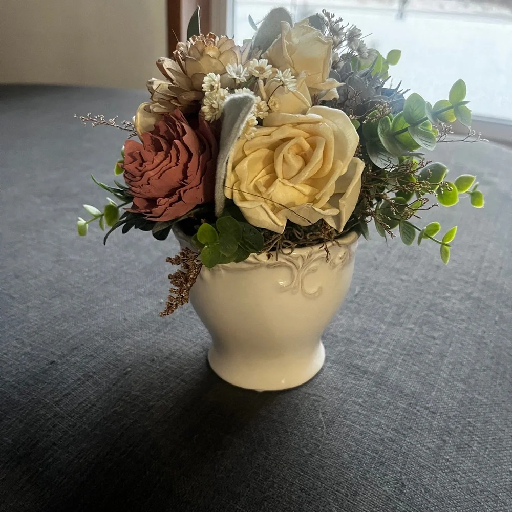 Cream and Pink Faux Floral Accent Decor